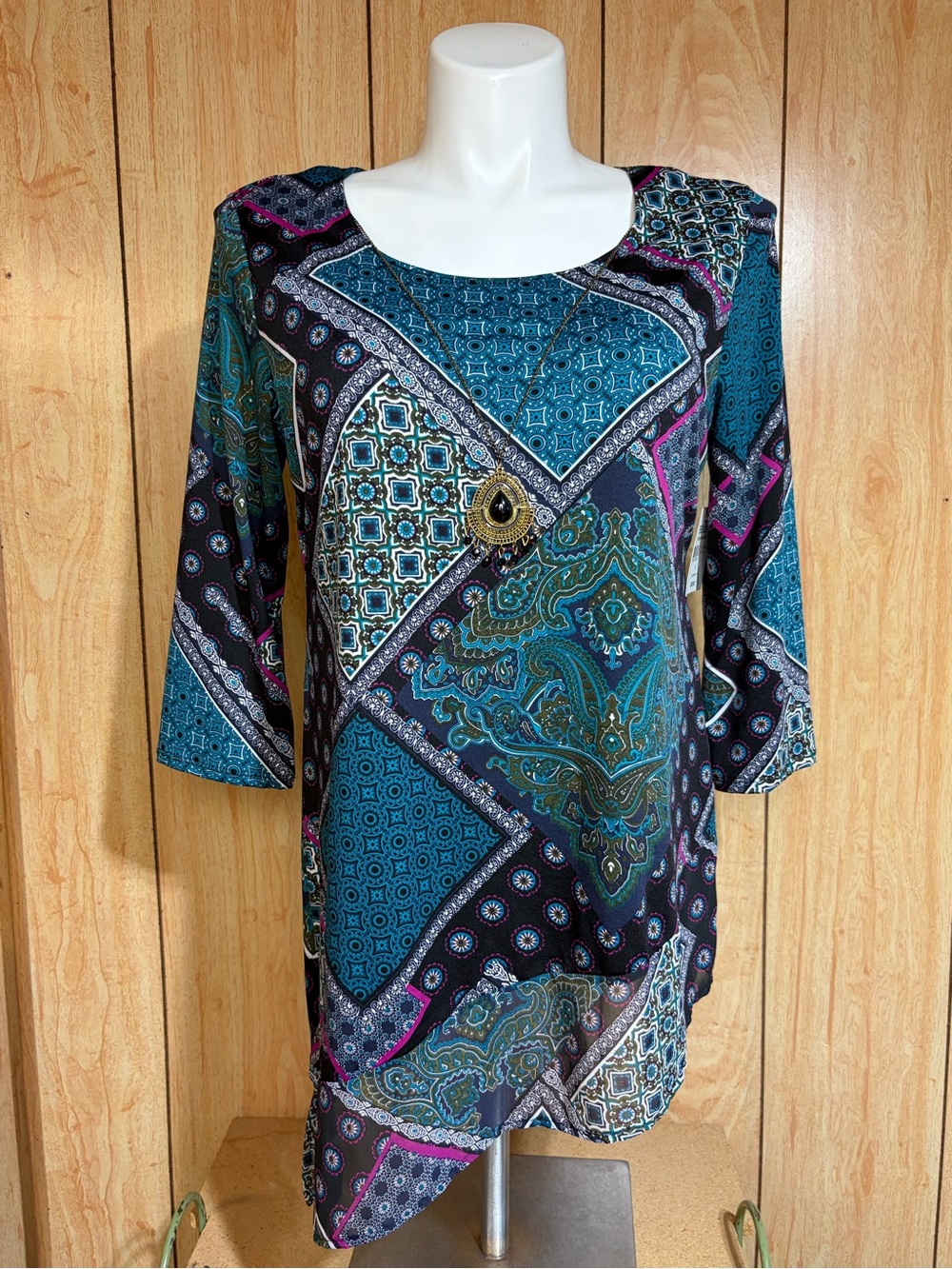 Coral Bay Women’s Teal Paisley Patchwork Blouse SZ - L